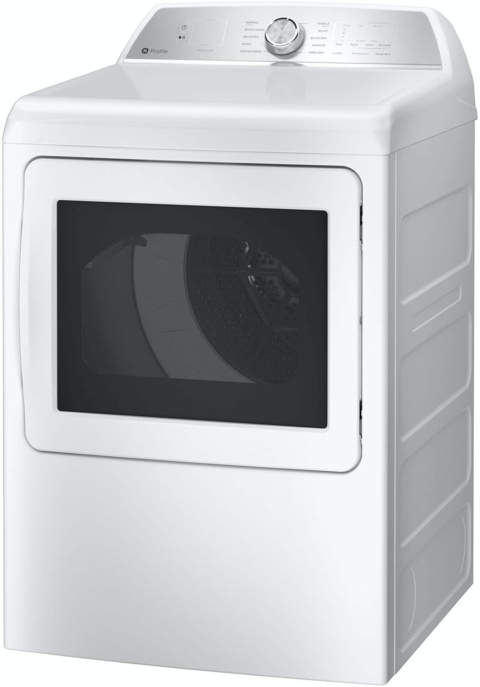 Left. GE Profile - 7.4 Cu. Ft. Smart Electric Dryer with Sanitize Cycle and Sensor Dry - White.