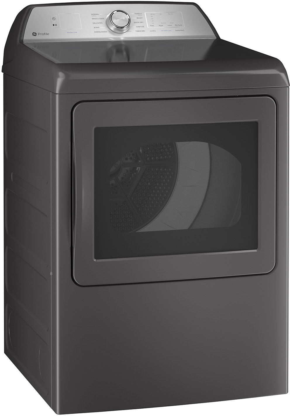Angle View: GE Profile - 7.4 Cu. Ft. Smart Electric Dryer with Sanitize Cycle and Sensor Dry - Diamond Gray
