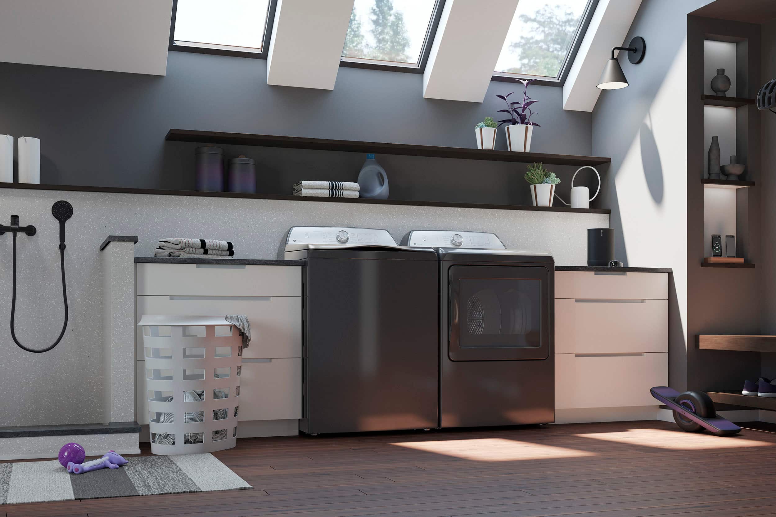 Alt View 14. GE Profile - 7.4 Cu. Ft. Smart Electric Dryer with Sanitize Cycle and Sensor Dry - Diamond Gray.