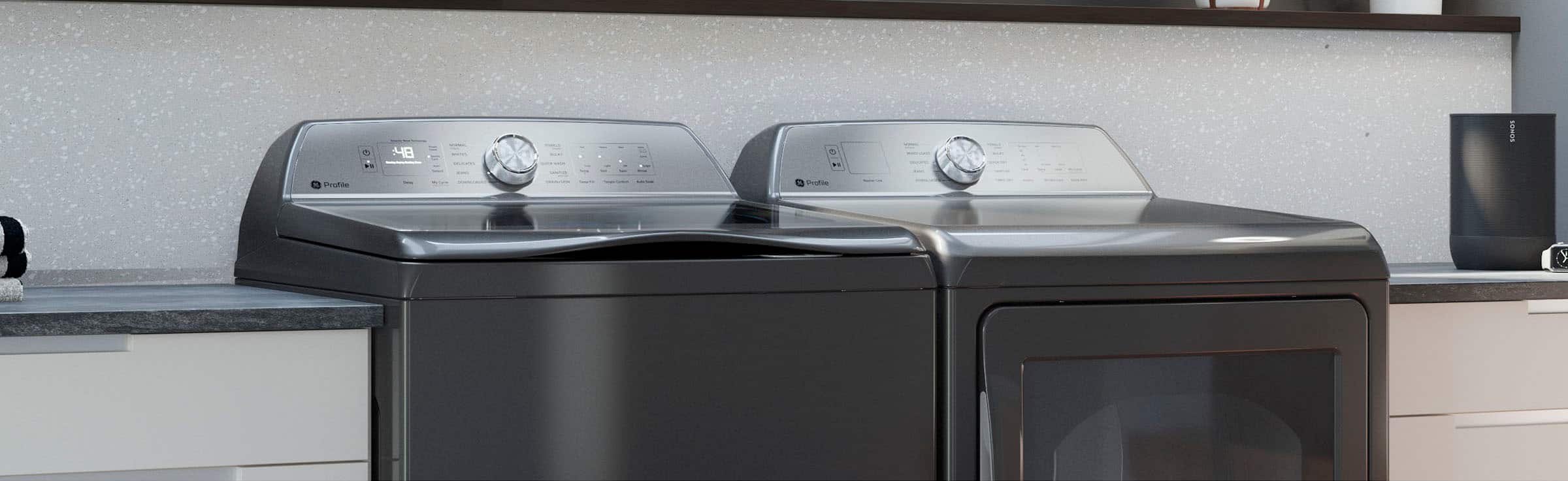 Alt View 25. GE Profile - 7.4 Cu. Ft. Smart Electric Dryer with Sanitize Cycle and Sensor Dry - Diamond Gray.