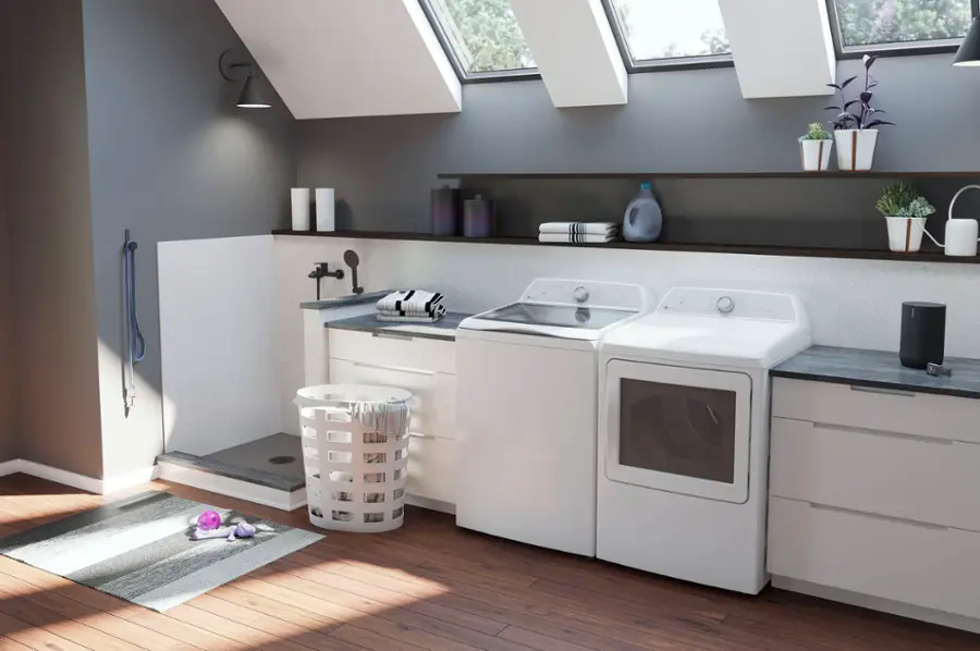 Alt View 14. GE Profile - 7.4 Cu. Ft. Smart Gas Dryer with Sanitize Cycle and Sensor Dry - White.