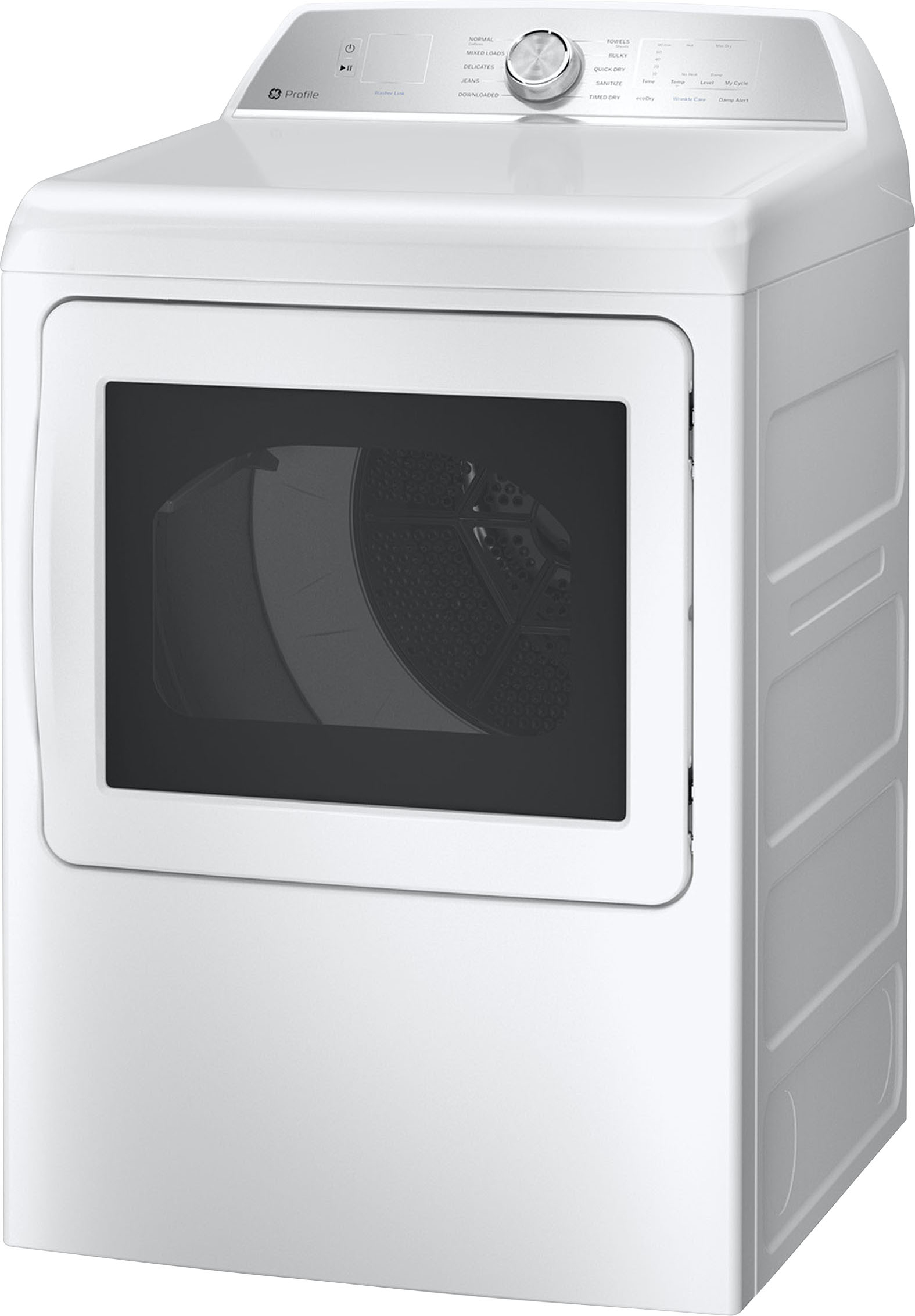 Left View: GE Profile - 7.4 Cu. Ft. Smart Gas Dryer with Sanitize Cycle and Sensor Dry - White