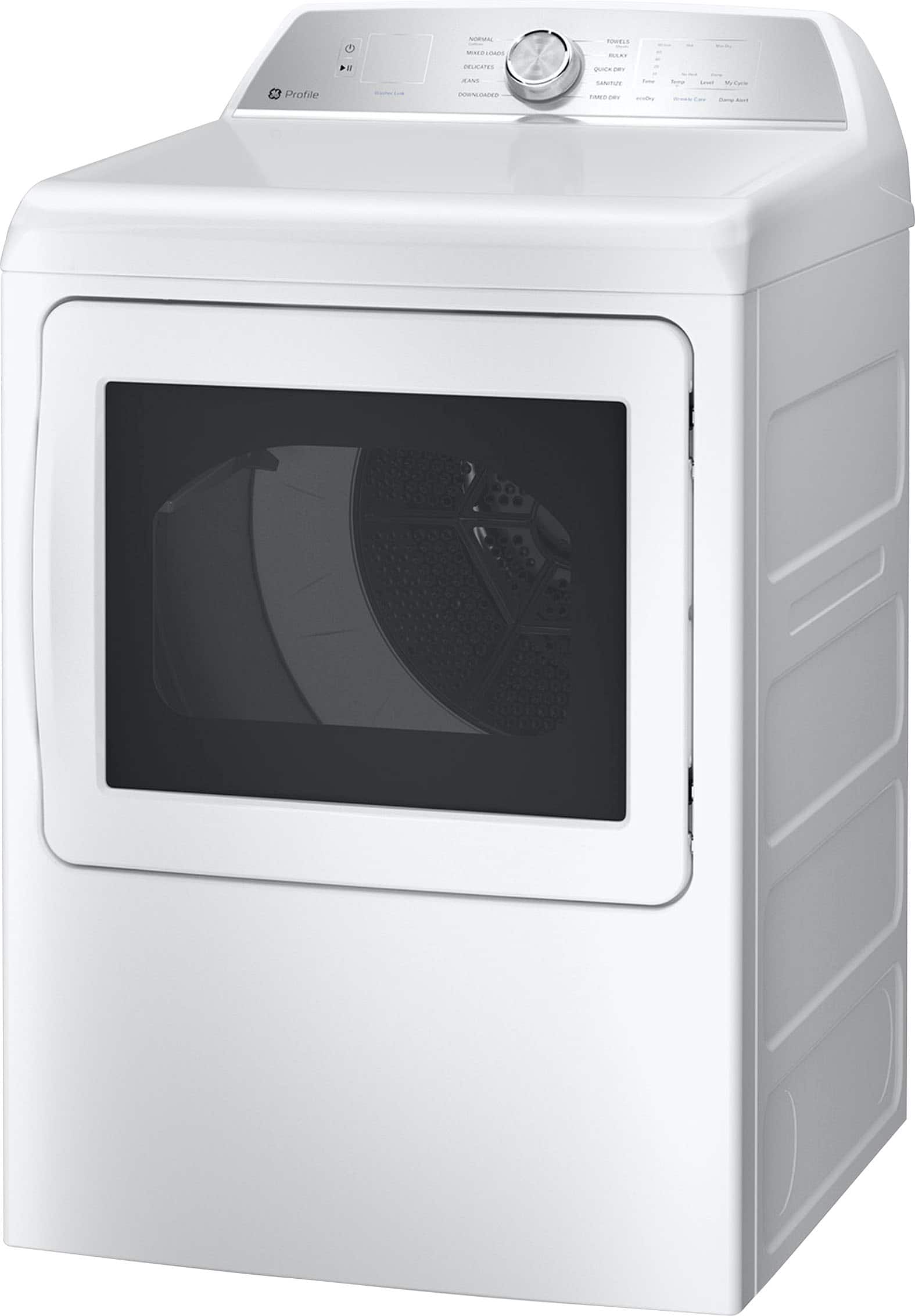 Left. GE Profile - 7.4 Cu. Ft. Smart Gas Dryer with Sanitize Cycle and Sensor Dry - White.