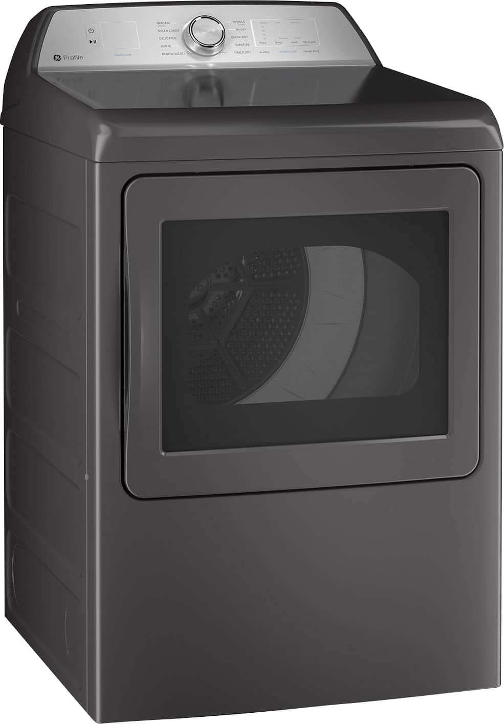 Angle. GE Profile - 7.4 Cu. Ft. Smart Gas Dryer with Sanitize Cycle and Sensor Dry - Diamond Gray.