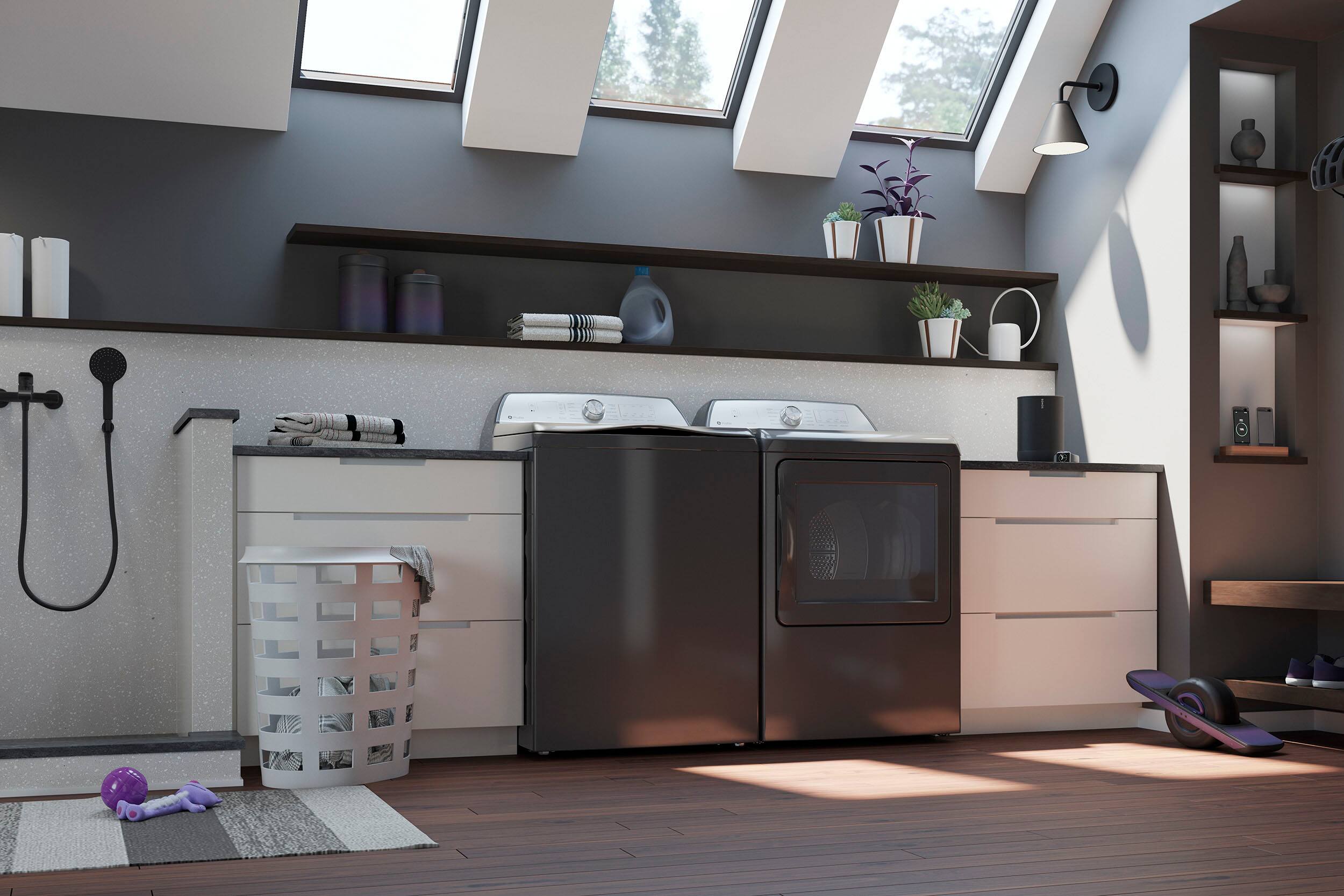 Alt View 15. GE Profile - 7.4 Cu. Ft. Smart Gas Dryer with Sanitize Cycle and Sensor Dry - Diamond Gray.