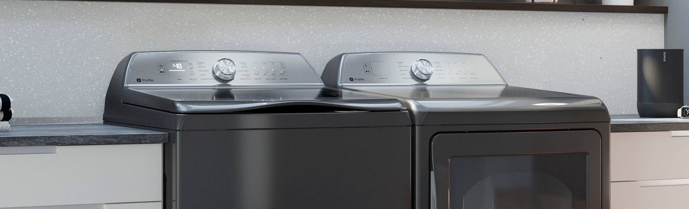 Alt View 25. GE Profile - 7.4 Cu. Ft. Smart Gas Dryer with Sanitize Cycle and Sensor Dry - Diamond Gray.