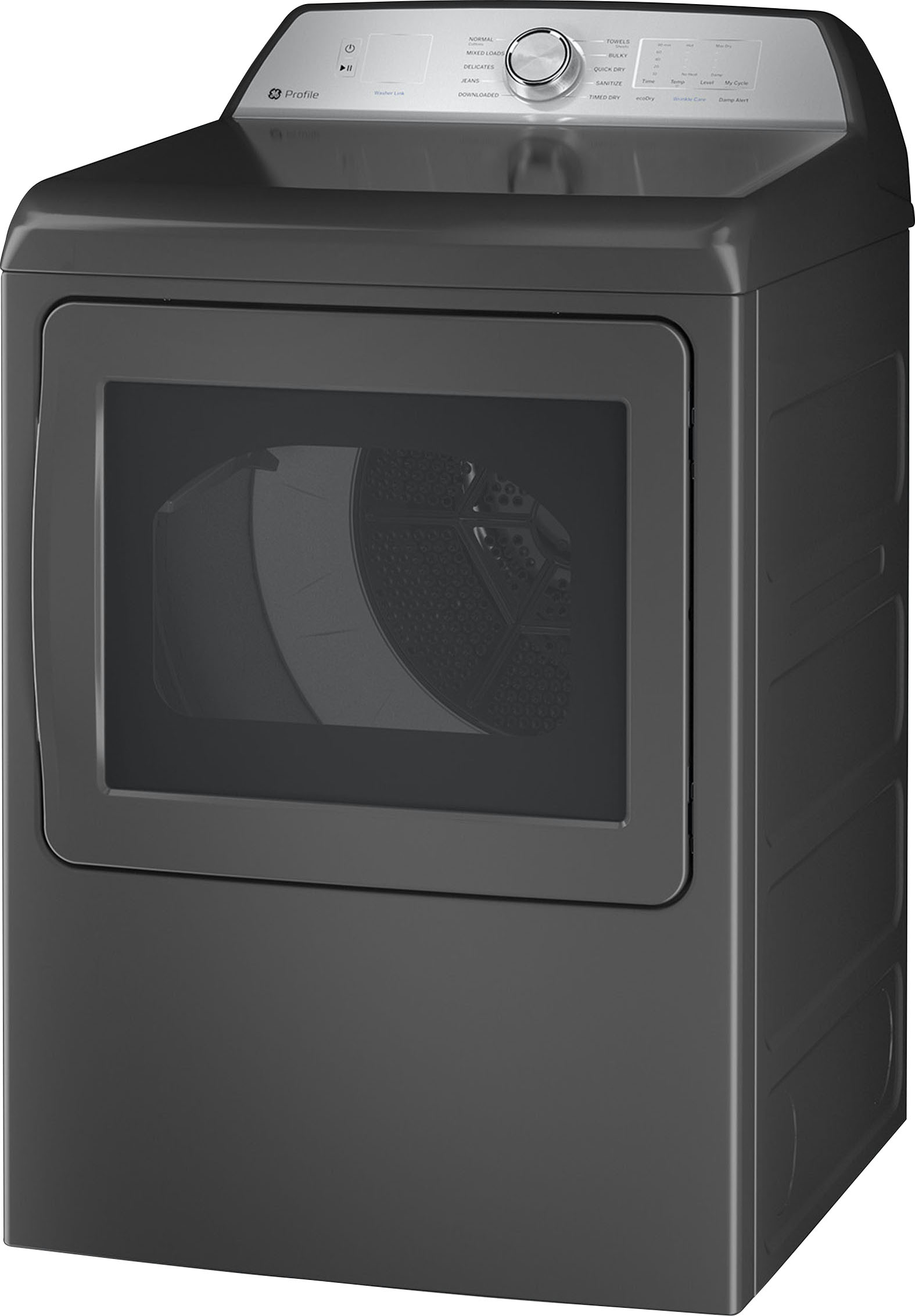 Left View: GE Profile - 7.4 Cu. Ft. Smart Gas Dryer with Sanitize Cycle and Sensor Dry - Diamond Gray