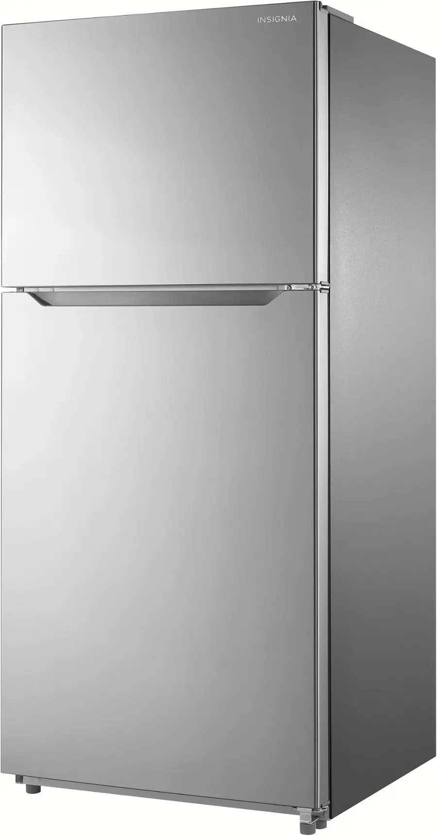 Left. Insignia™ - 18 Cu. Ft. Top-Freezer Refrigerator with ENERGY STAR Certification - Stainless Steel.