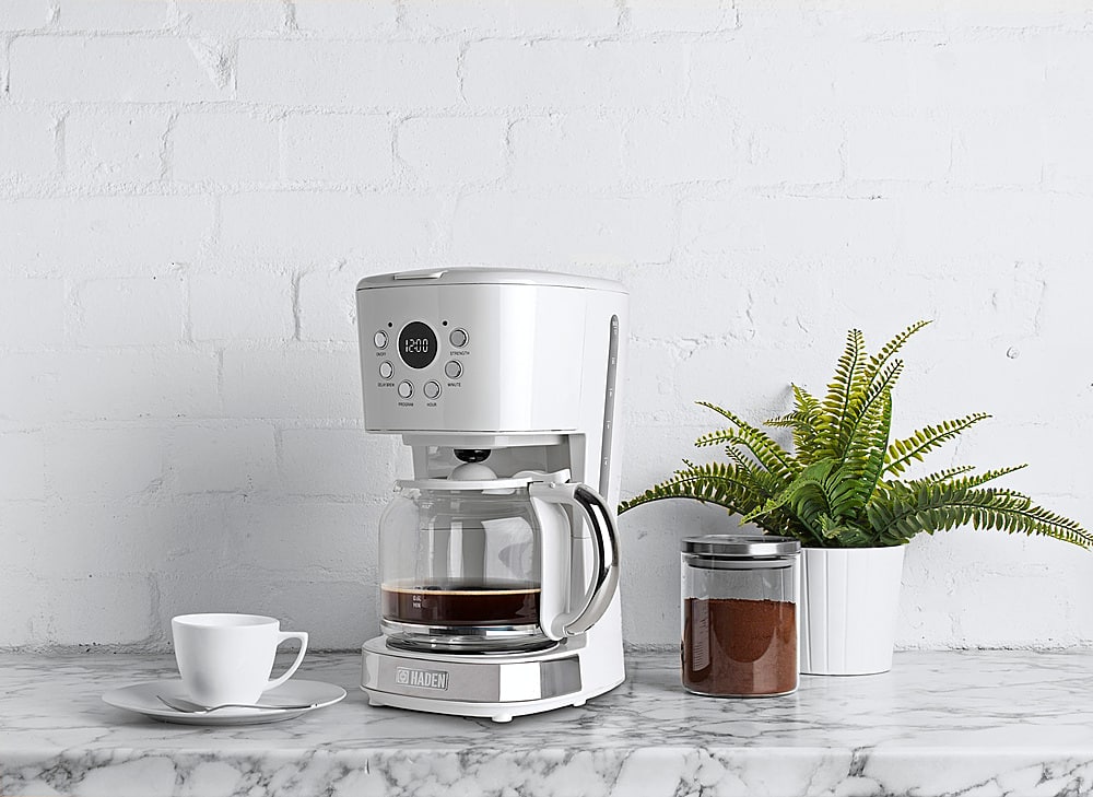 Left. Haden - 12-Cup Programmable Coffee Maker with Strength Control and Timer - Ivory.