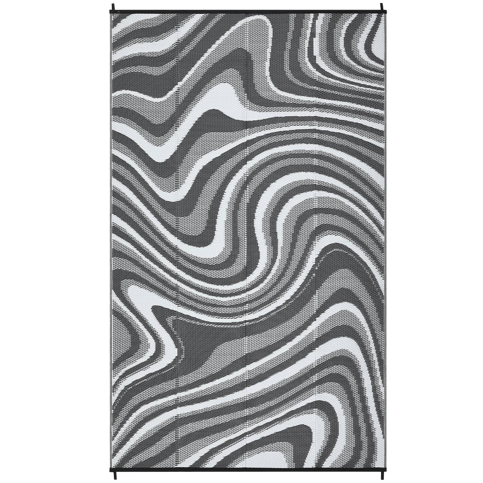 Front. GAOMON - Abstract Quicksand Outdoor Area Rug UV Resistant Pet Friendly Reversible Lightweight Carpet for Balcony Picnic - Black Grey White.