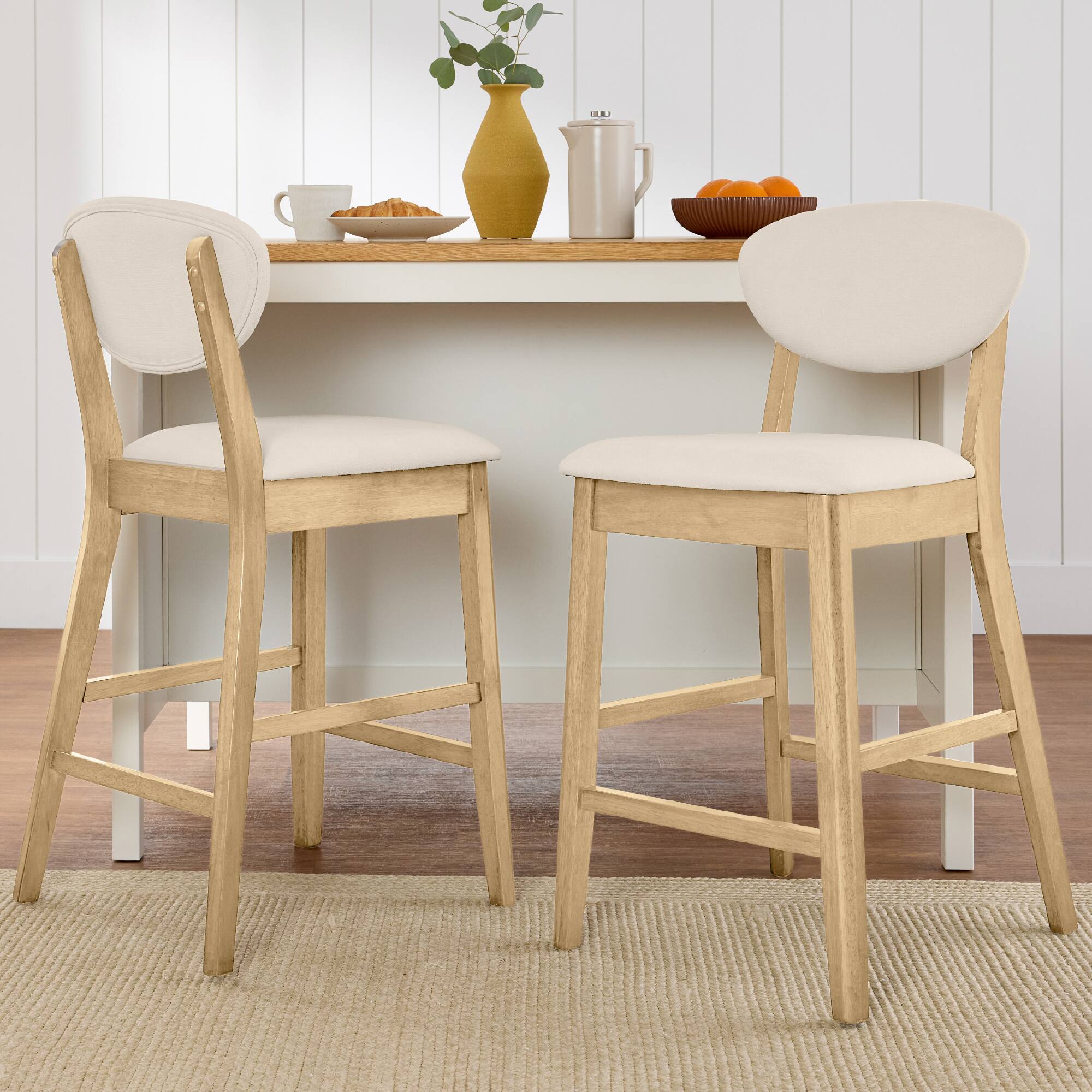 Alt View 1. Best Choice Products - Best Choice Products Set of 2 Counter-Height Bar Stools, Armless W/Upholstered Seat Cushion & Backrest - Oak / Cream - Oak/Cream.