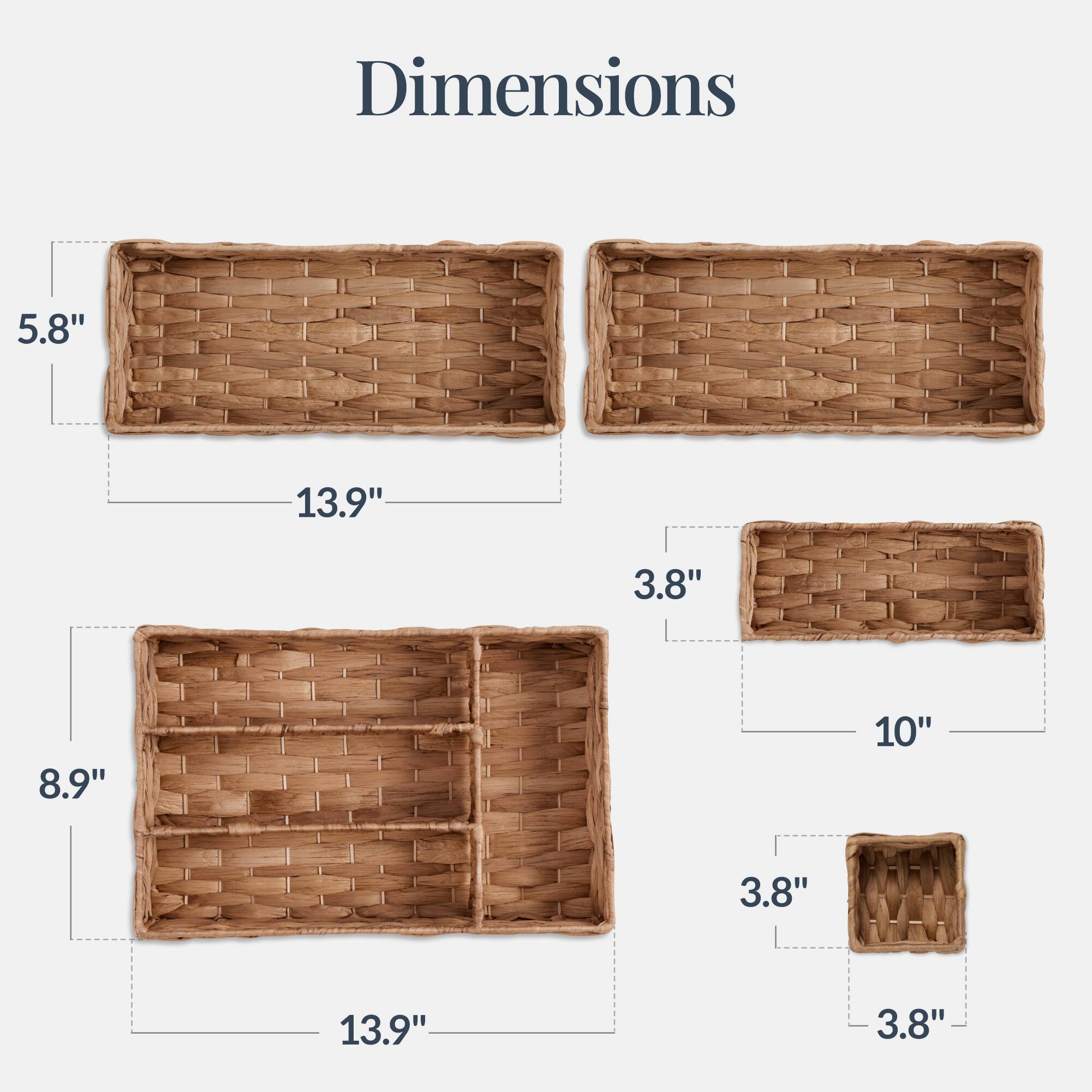 Dimensions:  
- 5.8" x 13.9" x 3.8"  
- 8.9" x 13.9" x 3.8"  
- 10" x 3.8" x 3.8"