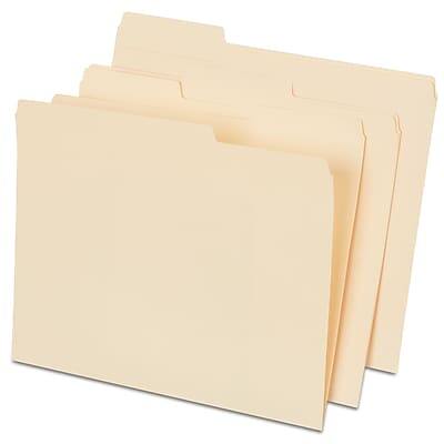 Front. Staples - Staples 30% Interior Recycled File Folders, 1/3-Cut Tab, Letter Size, Manila, 100/Box (ST22939-CC) - Manila.