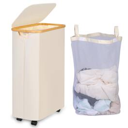 JETRANSPORT - Lagre Laundry Basket With Wheels Hamper Lid 160l Clothes For 3 Liner Bags Room Bedroom Dormitory Organization - Beige 75L