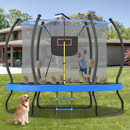 LOVMOR - 10 FT Trampoline with Basketball Hoop and Ladder Recreational Trampoline for Kids