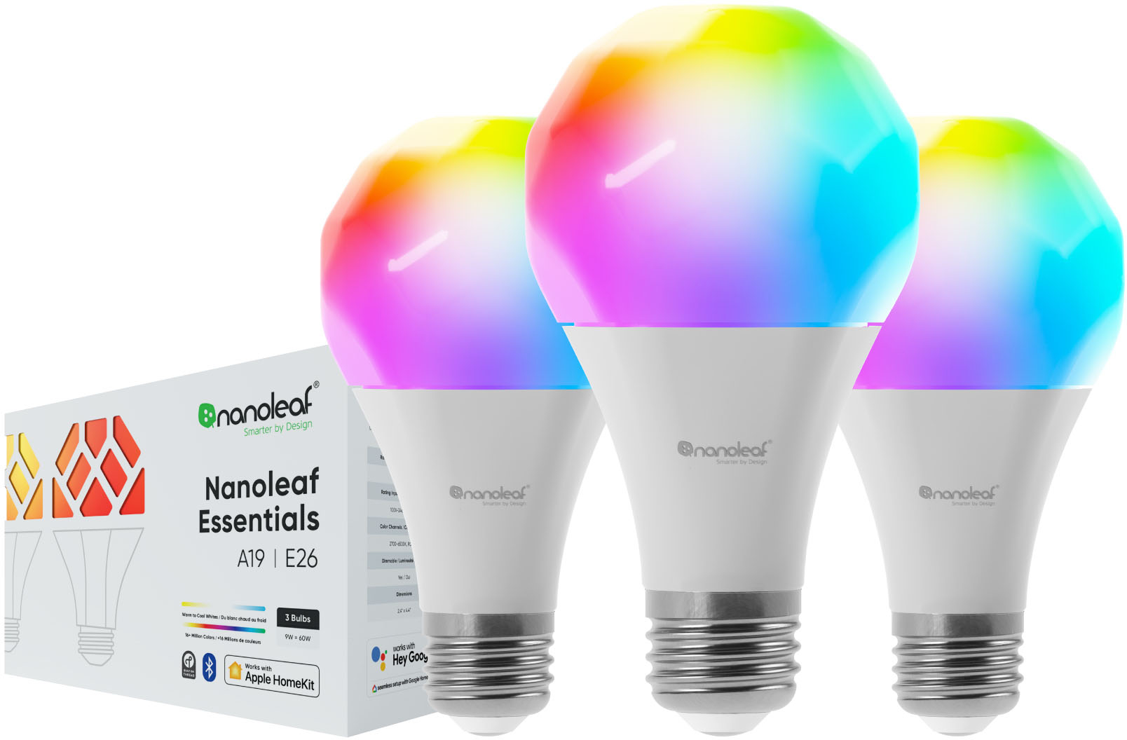 Nanoleaf Essentials A19 Smart Thread Bluetooth LED Bulbs (3-Pack) White and Colors NL45-0800WT120E26-3PK - Best