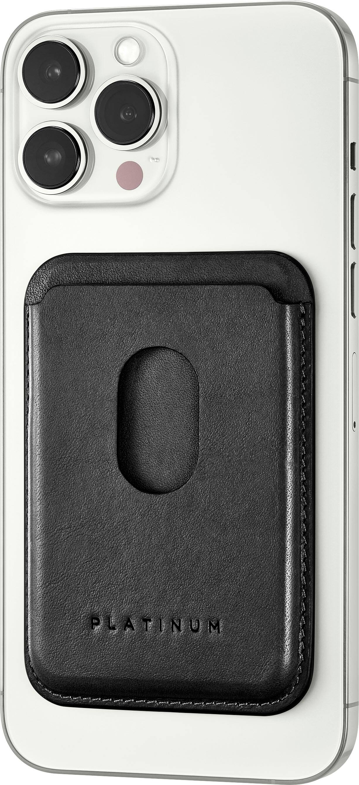Left. Platinum™ - Horween Leather RFID Wallet for iPhone Series 15, Series 14, iPhone Series 13 and iPhone Series 12 - Black.