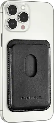 Angle. Platinum™ - Horween Leather RFID Wallet for iPhone Series 15, Series 14, iPhone Series 13 and iPhone Series 12 - Black.