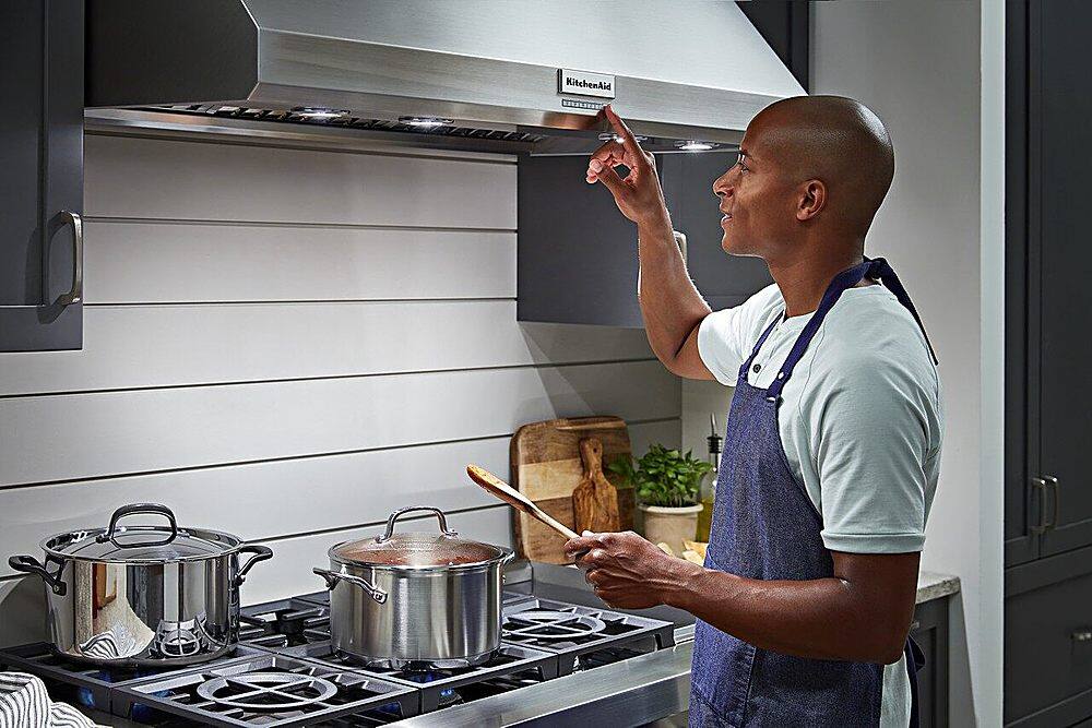 Alt View 20. KitchenAid - 48'' 585 or 1170 CFM Motor Class Commercial-Style Wall-Mount Canopy Range Hood - Stainless steel.