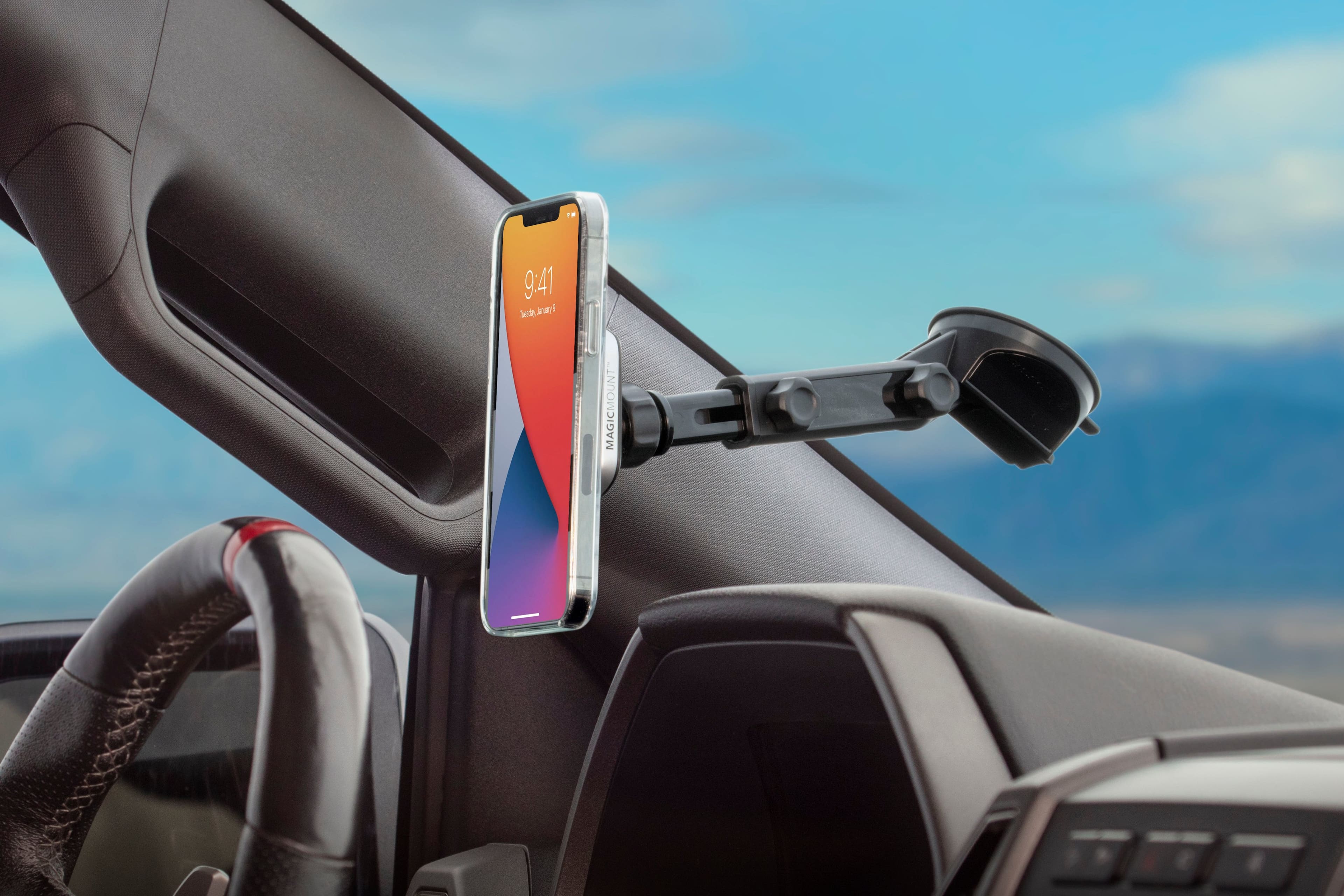 Left. Scosche - MagicMount Pro² Extendo Telescoping MagSafe Magnetic Mount - Black.