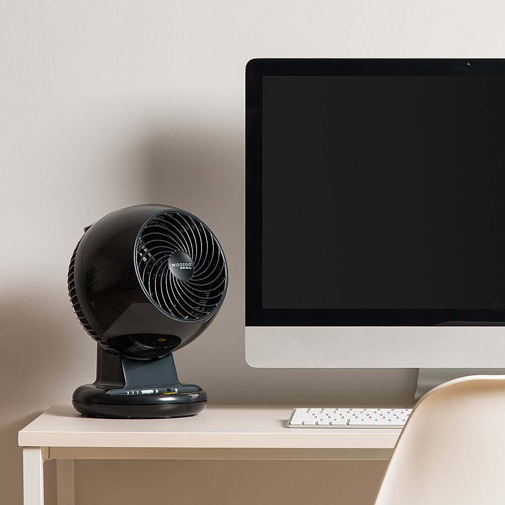 Left View: Woozoo - Compact Oscillating Air Circulator Fan with Remote - 3 Speed with Timer - Small Room 157 ft² - Black