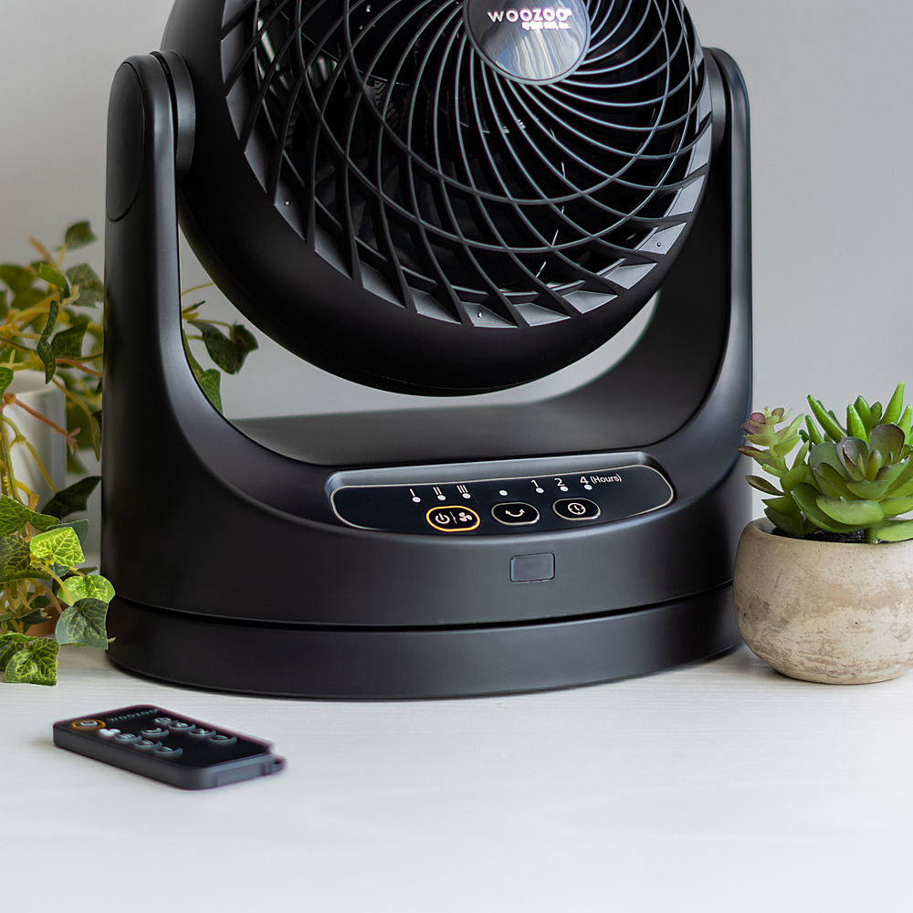 Left View: Woozoo - Oscillating Air Circulator Fan with Remote - 3 Speed with Timer - Small Room 157 ft² - Black