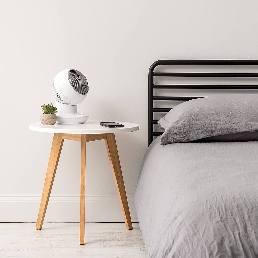 Left View: WOOZOO Mini Globe Oscillating Table Fan - 3 Speed - Small Room 117 ft² - White - White