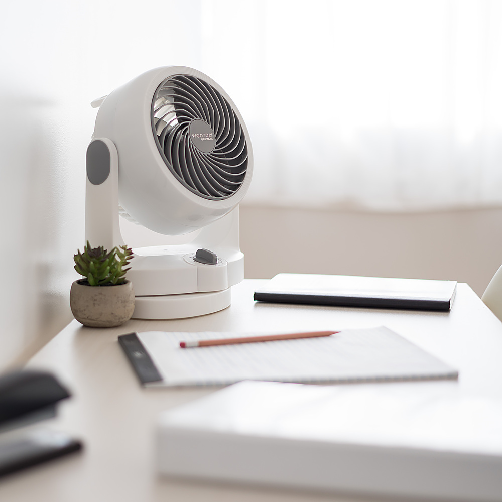Left View: Woozoo - Oscillating Air Circulator Table Fan - 3 Speed - Small Room 157 ft² - White