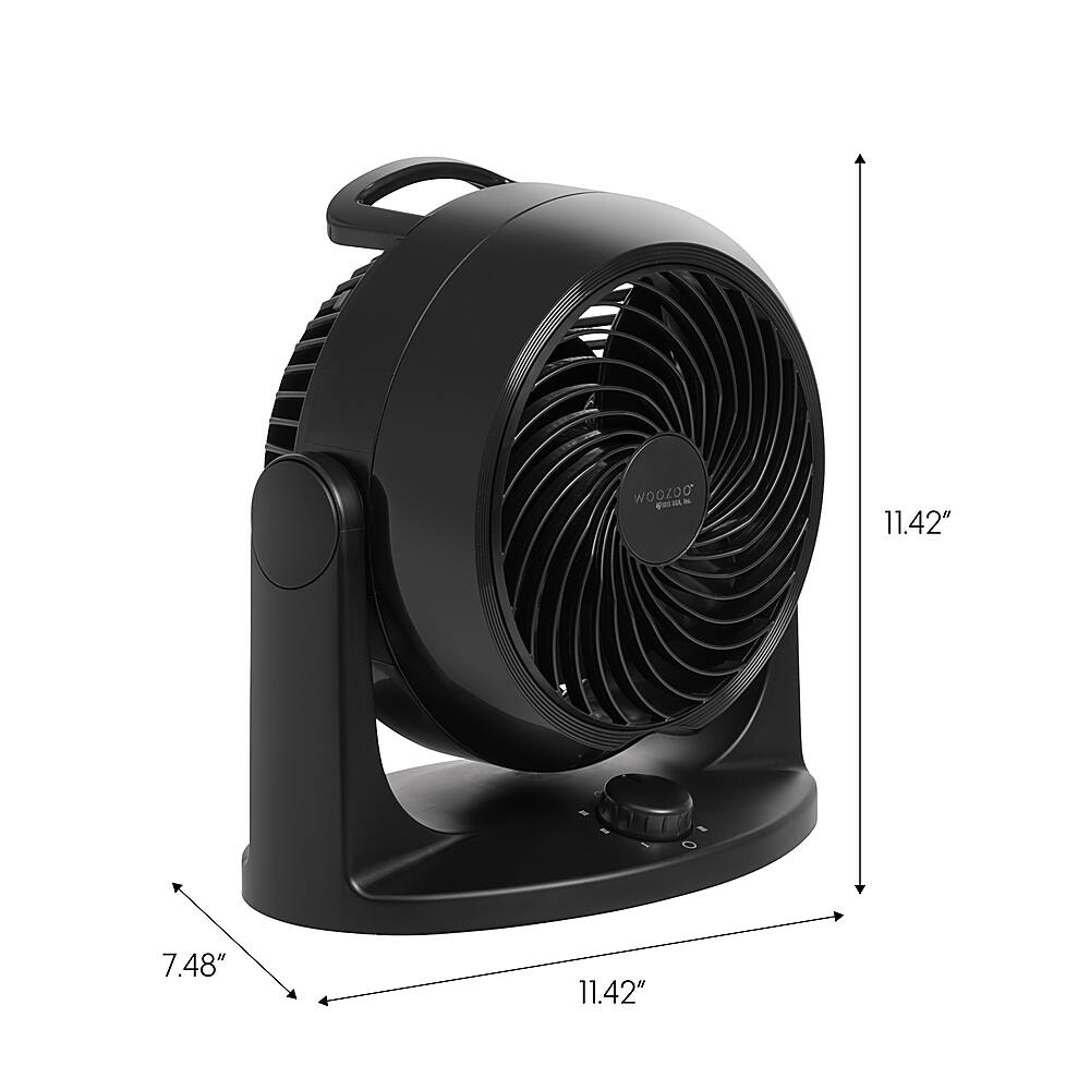 Left View: Woozoo - Whole Room Air Circulator Fan - 3 Speed - Medium Room 275 ft² - Black