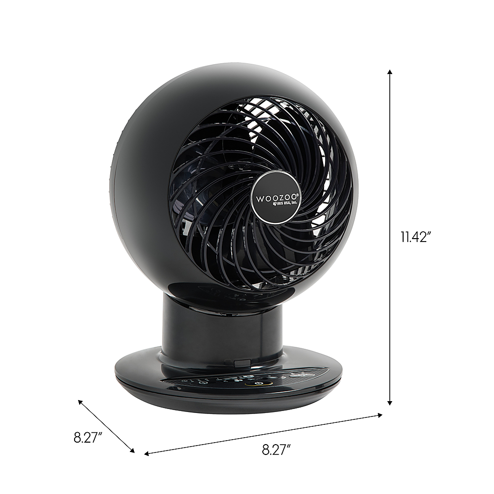 Left View: Woozoo - Compact Globe Oscillating Air Circulator Fan with Remote - 5 Speed with Timer - Medium Room 353 ft² - Black