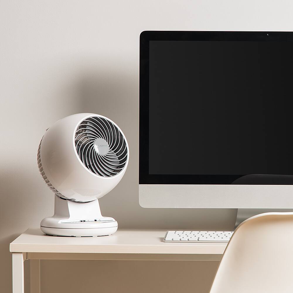 Left View: Woozoo - Whole Room Oscillating Air Circulator Fan with Remote - 3 Speed with Timer - Medium Room 275 ft² - White