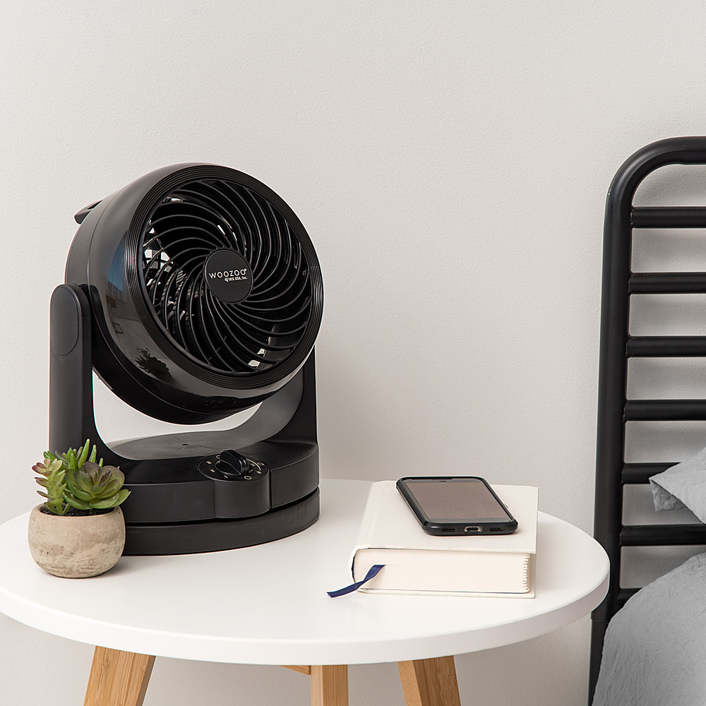 Left View: Woozoo - Oscillating Air Circulator Table Fan - 3 Speed - Small Room 157 ft² - Black