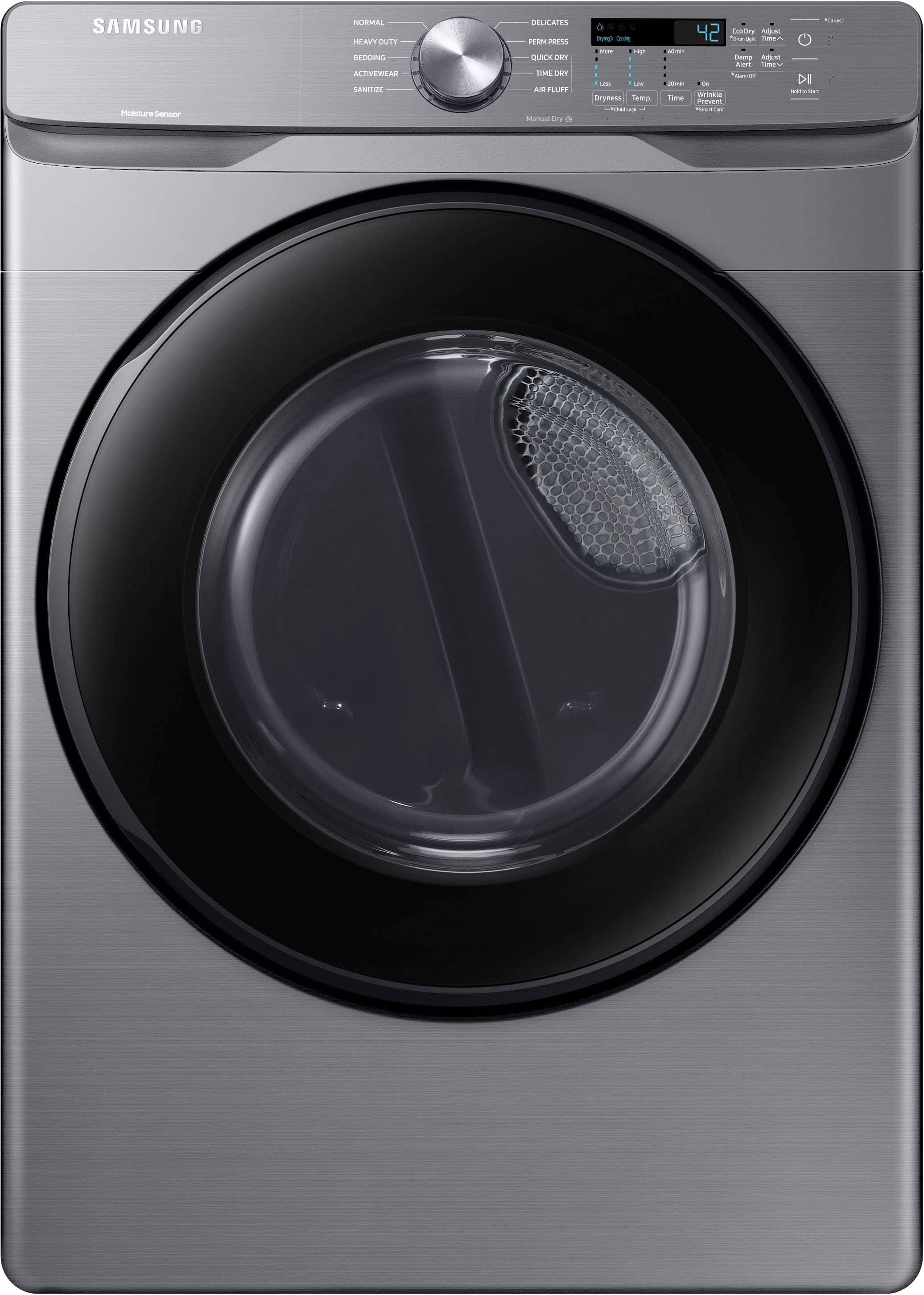Front. Samsung - 7.5 Cu. Ft. Stackable Electric Dryer with Sensor Dry - Platinum.