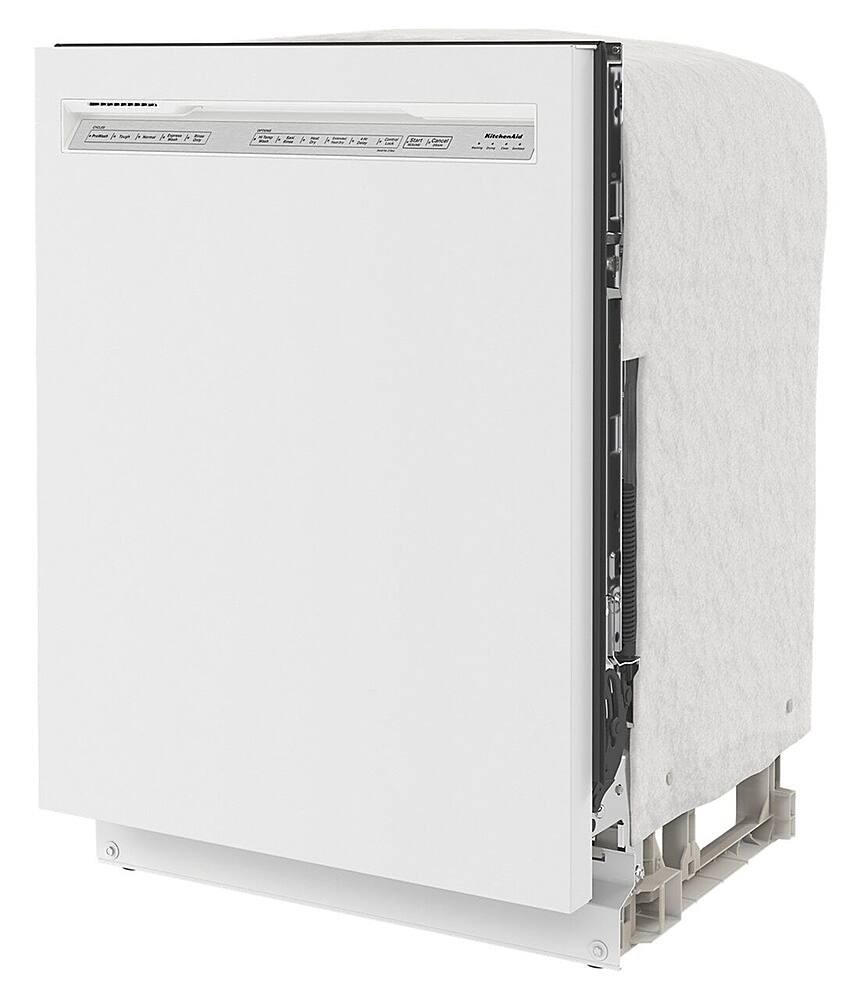 Left. KitchenAid - 24" Front Control Built-In Dishwasher with Stainless Steel Tub, ProWash, 47 dBA - White.