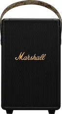 Front. Marshall - Tufton Portable Wireless Bluetooth Speaker with Bass / Treble / Volume Controls and 3.5 mm Auxiliary Input - Black and Brass.