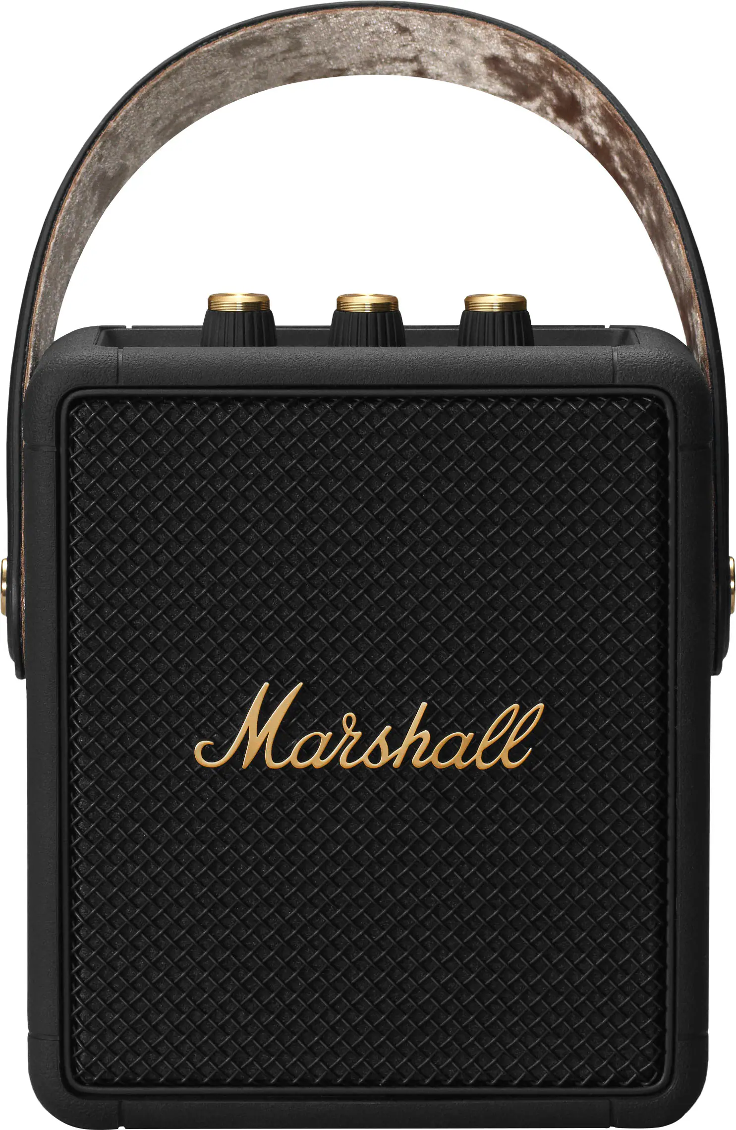 Front. Marshall - Stockwell II Portable Wireless Bluetooth Speaker with Bass / Treble / Volume Controls and 3.5 mm Auxiliary Input - Black and Brass.
