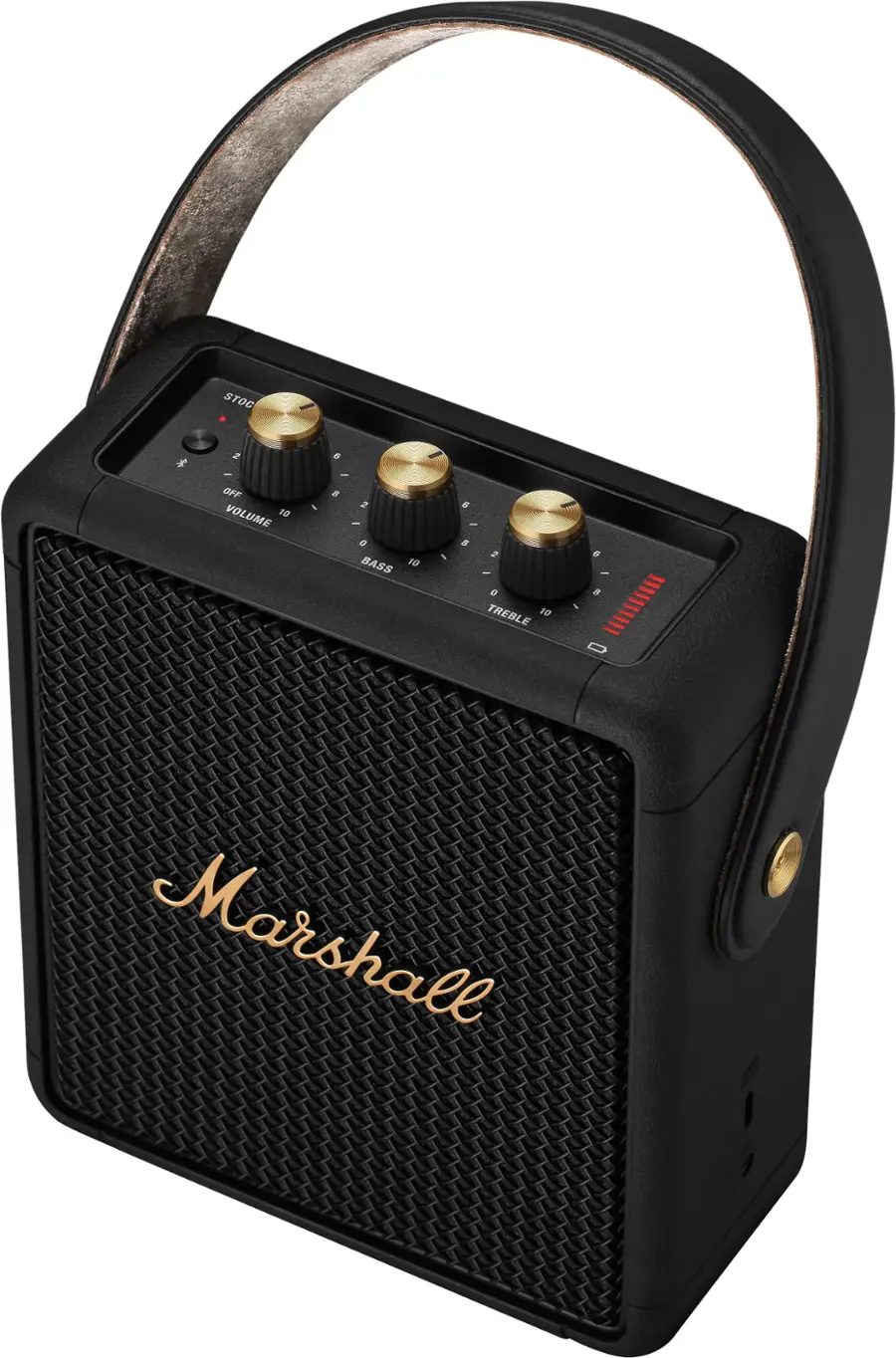 The text on the image reads: "STOCK 2 - OFF VOLUME 10 - 6 - 6 2 I D BASS 18 - 6 - 2 - g TREBLE 10 6 - 5 - III D Marshall."
