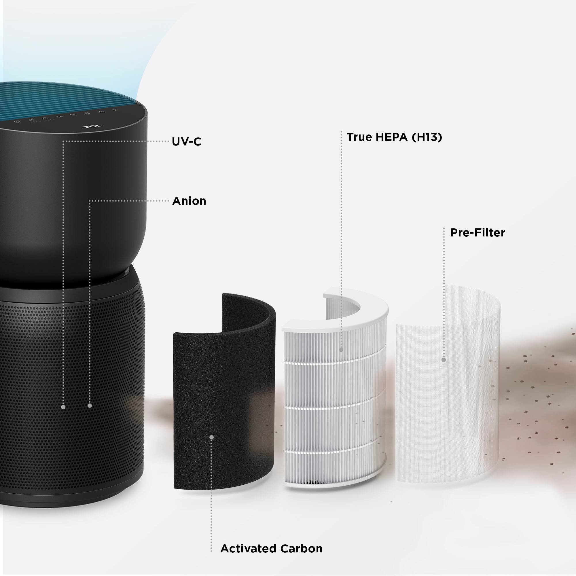 Alt View 11. TCL - Breeva A3 246 Sq. Ft. Smart True HEPA Air Purifier - Black.