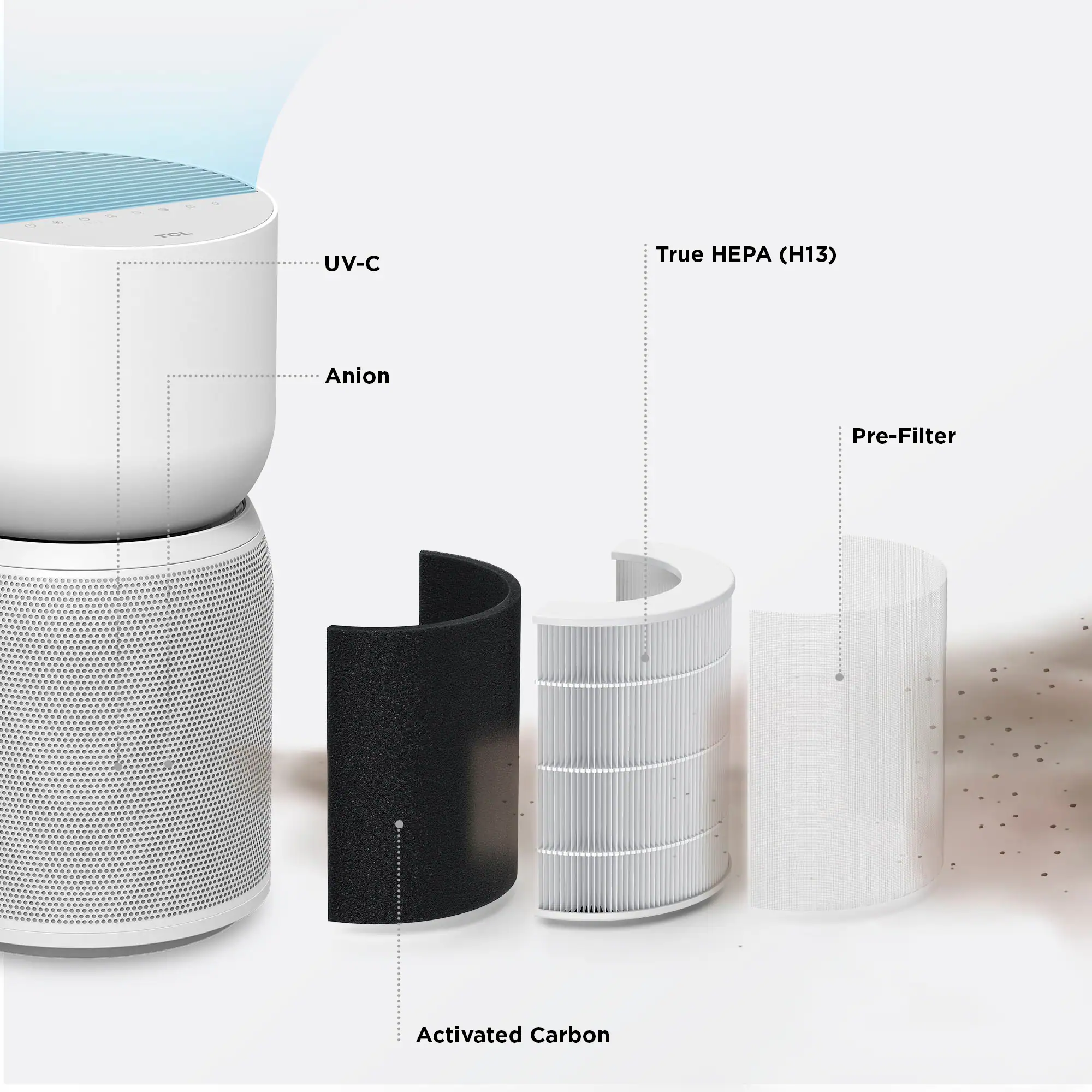 Alt View 11. TCL - Breeva A3 246 Sq. Ft. Smart True HEPA Air Purifier - White.