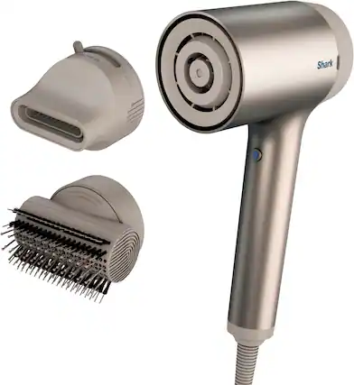 Front. Shark - HyperAir Hair Blow Dryer with IQ 2-in-1 Concentrator & Styling Brush Attachments - Stone.