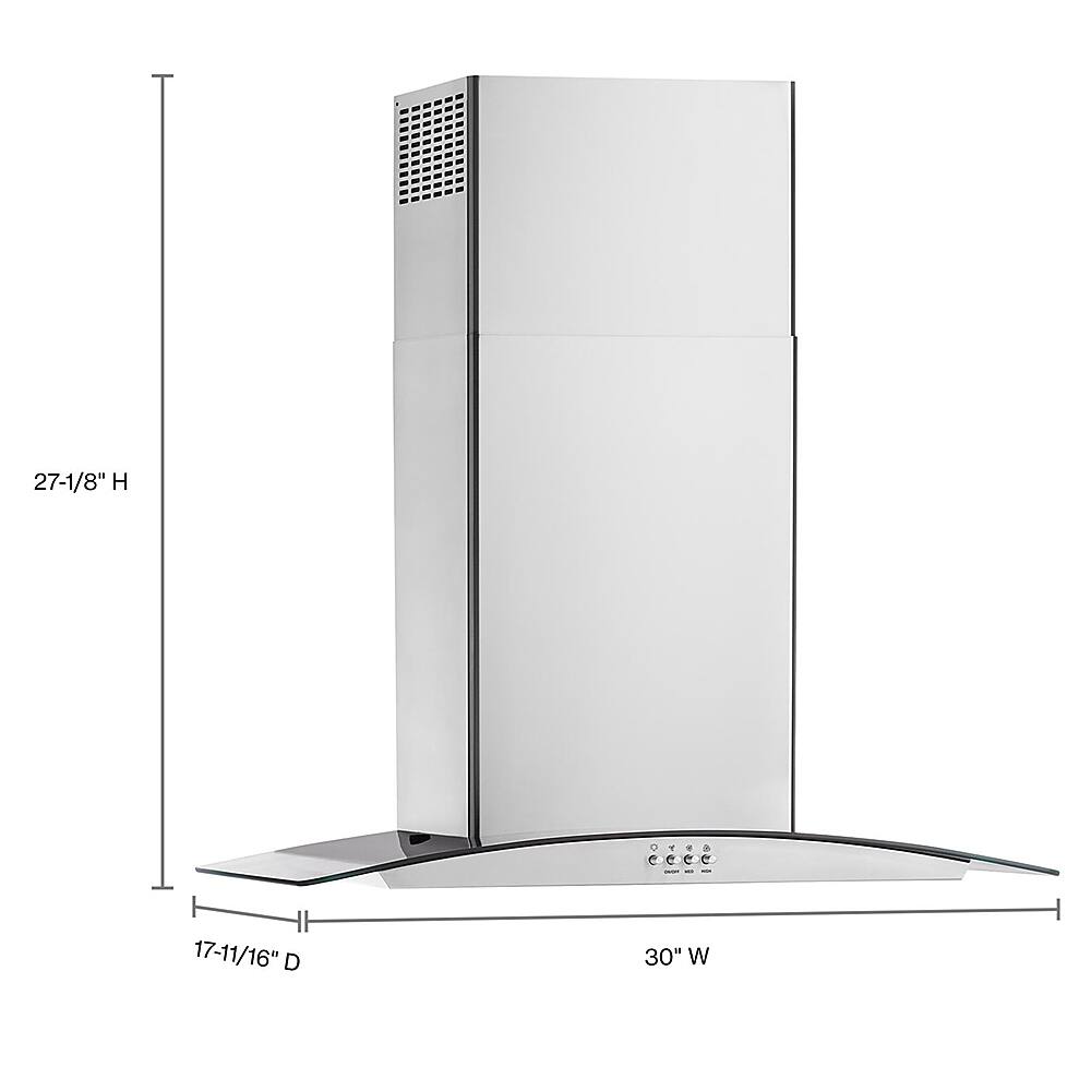 Angle. Whirlpool - 30" Curved Glass Wall Mount Range Hood - Stainless steel.