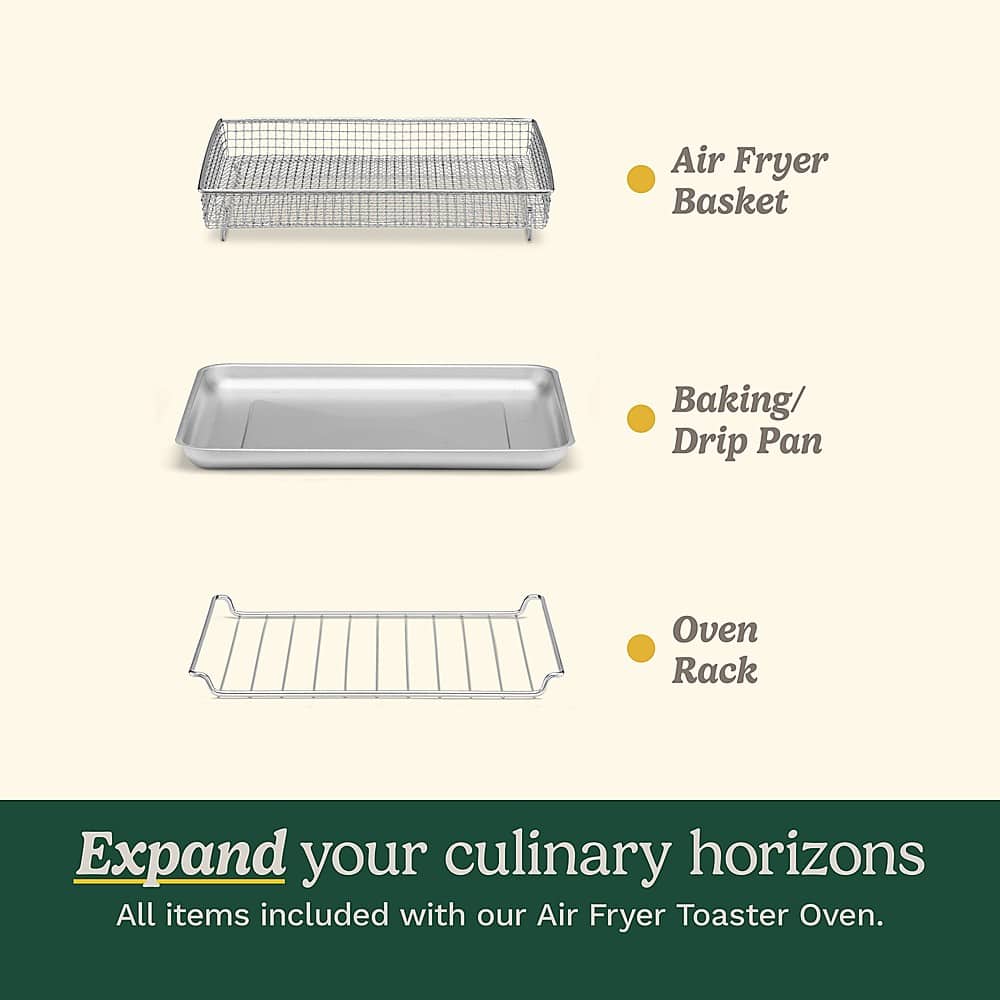 Expand your culinary horizons with our Air Fryer Toaster Oven. All items included: Air Fryer Basket, Baking/Drip Pan, and Oven Rack.