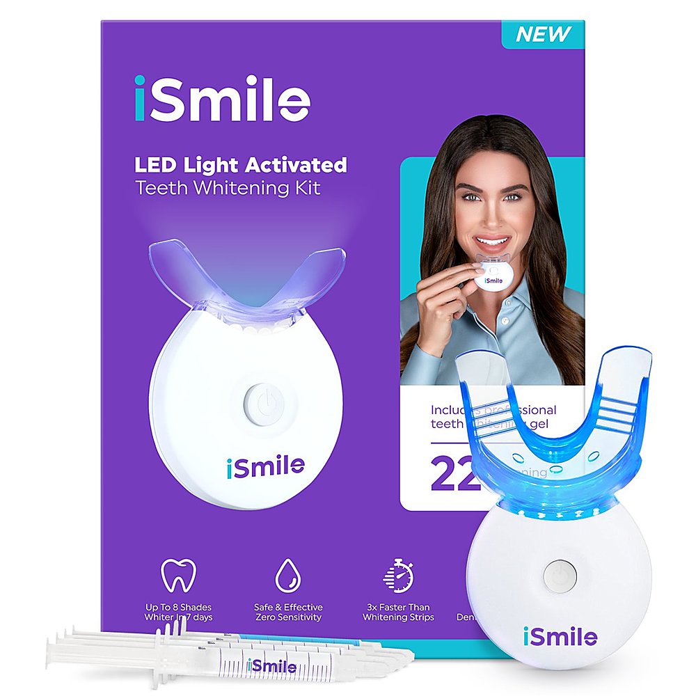 iSmile - Teeth Whitening Kit, Blue LED Light with Tray and Professional Whitening Gel - 22 Treatments