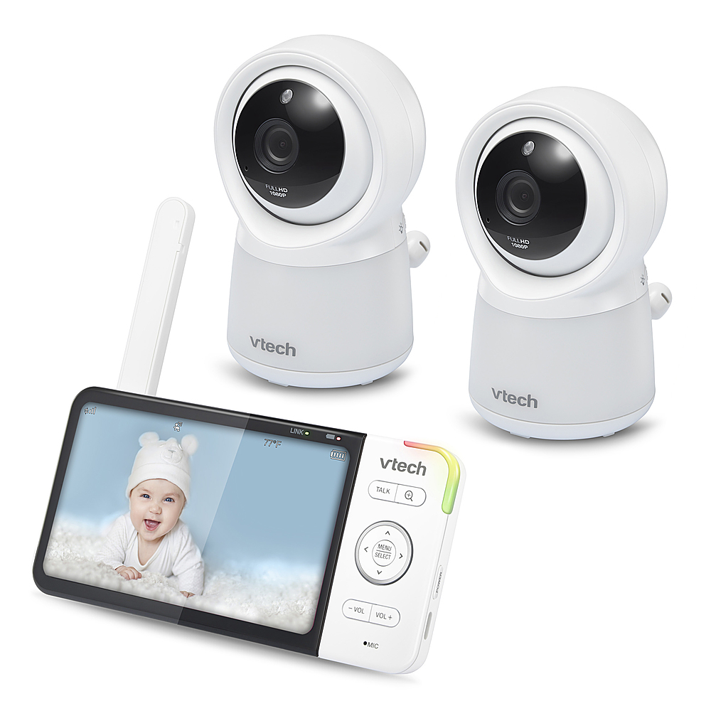 VTech 2 Camera 1080p Smart WiFi Remote Access 360 Degree Pan & Tilt Video  Baby Monitor with 5” Display, Night Light white RM5766-2HD - Best Buy