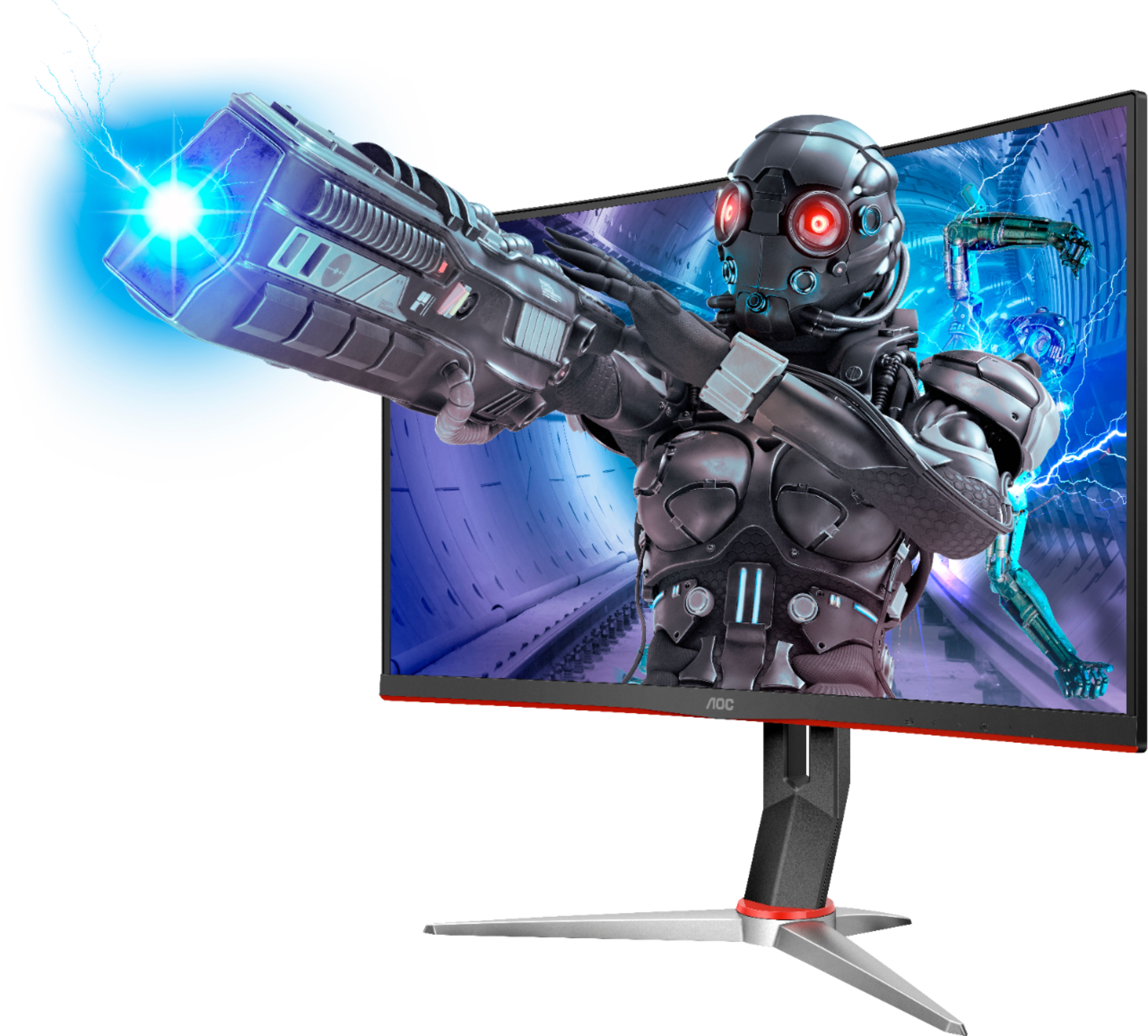 Left View: AOC - Geek Squad Certified Refurbished G2 Series 24" LED Curved FHD FreeSync Monitor - Black/Red