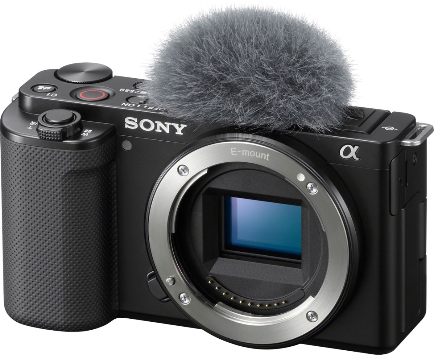 Angle View: Sony a ZV-E10 - Digital camera - mirrorless - 24.2 MP - APS-C - 4K / 30 fps - body only - Wireless LAN, Bluetooth - black