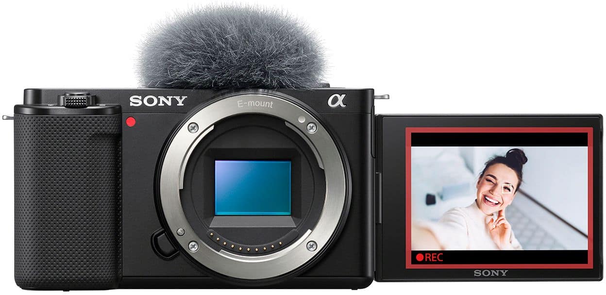 Front. Sony - Alpha ZV-E10 Mirrorless Vlog Camera - Body Only - Black.