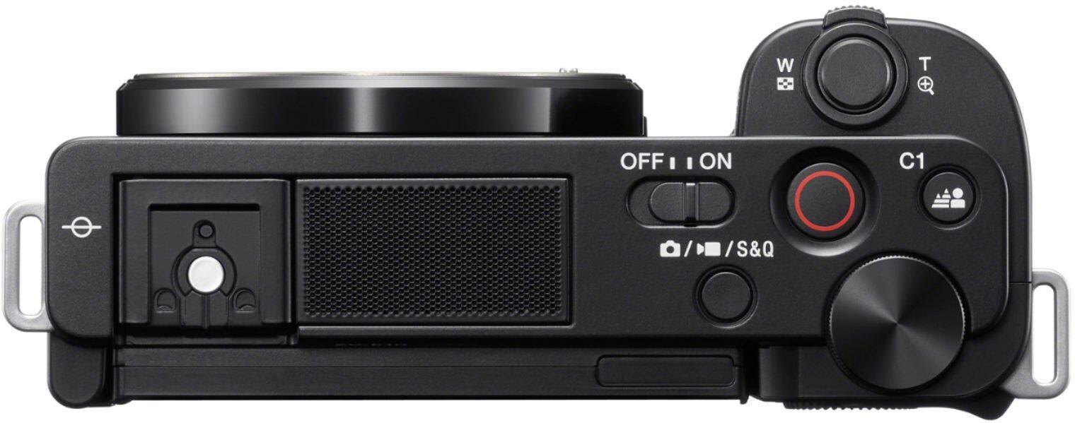 Top. Sony - Alpha ZV-E10 Mirrorless Vlog Camera - Body Only - Black.