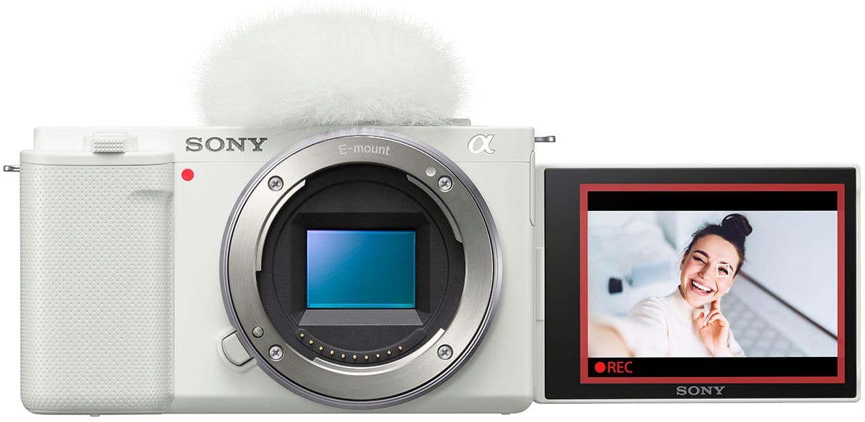 Front. Sony - Alpha ZV-E10 Mirrorless Vlog Camera - Body Only - White.