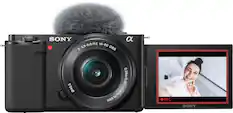 Front. Sony - Alpha ZV-E10 Kit Mirrorless Vlog Camera with 16-50mm Lens - Black.